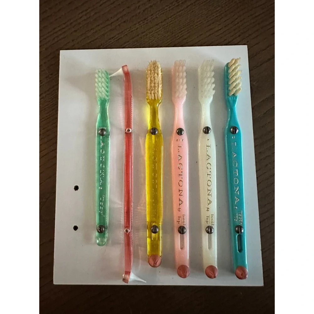 Vintage 1950's Lactona Tooth Tip‎ Toothbrushes Display Sampler Dental Collector